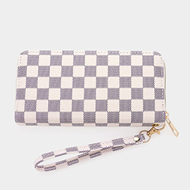 Checkered Faux Leather Long Wallet