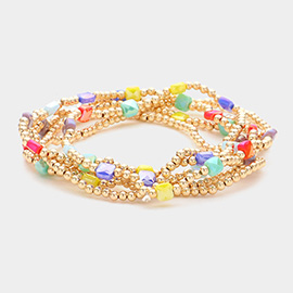 6PCS - Faceted Beaded Stretch Multi Layered Bracelets