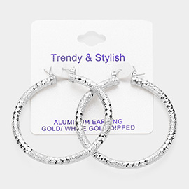 White Gold Dipped Textured Aluminum Hoop Earrings