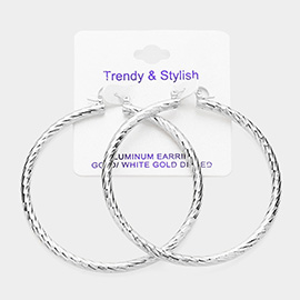 White Gold Dipped Textured Aluminum Hoop Earrings