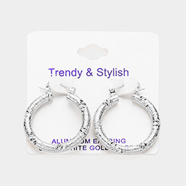 White Gold Dipped Textured Aluminum Hoop Earrings