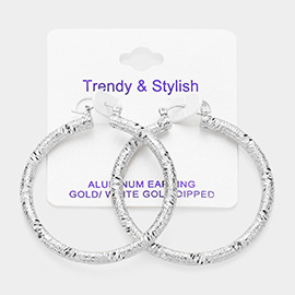 White Gold Dipped Textured Aluminum Hoop Earrings