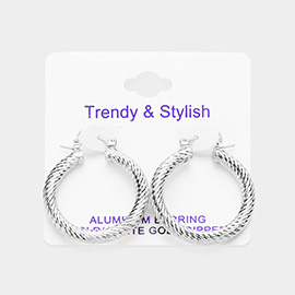 White Gold Dipped Textured Aluminum Hoop Earrings