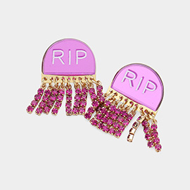 Rhinestone Fringe Resin RIP Message Tomb Earrings