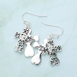 JOHN 3:16 Message Double Metal Cross Dangle Earrings