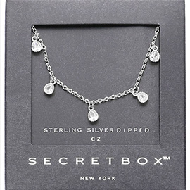 SECRET BOX_Sterling Silver Dipped Teardrop CZ STone Station Necklace