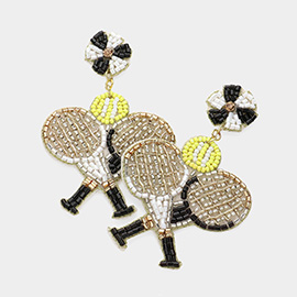 Felt Back Beaded Tennis Ball Racket Dangle Earrings