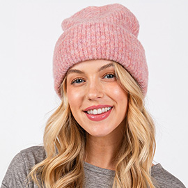 Wool Blended Solid Fuzzy Beanie Hat