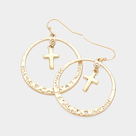 Metal Cross Pointed Round Dangle Earrings