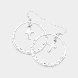 Metal Cross Pointed Round Dangle Earrings