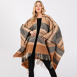 Aztec Pattern Fringe Ruana Poncho