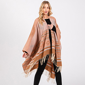 Aztec Pattern Fringe Ruana Poncho