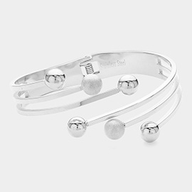 Triple Ball Tip Stainless Steel Hinged Bangle Bracelet