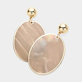 Mother Of Pearl Oval Disc Dangle Earrings