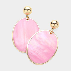 Mother Of Pearl Oval Disc Dangle Earrings