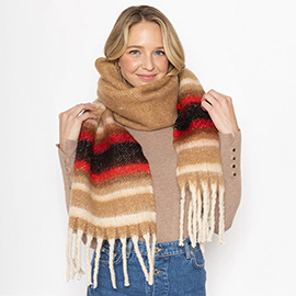 Multi Stripe Cozy Scarf with Fringe