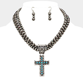 Western Turquiose Pendant Pointed Multi Layered Necklace