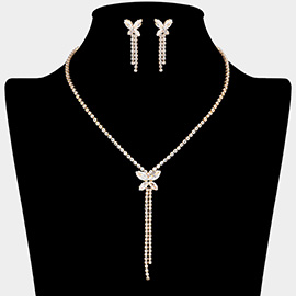 Marquise CZ Stone Accented Butterfly Pointed Rhinestone Paved Necklace