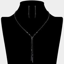 Baguette CZ Stone Pointed Rhinestone Paved Y Necklace