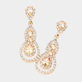 Teardrop CZ Stone Pointed Evening Dangle Earrings