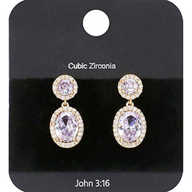 Oval CZ Stone Dangle Evening Earrings