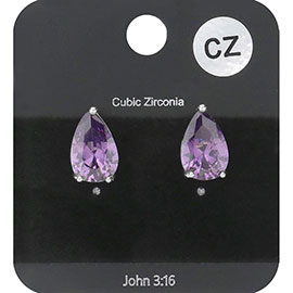 Teardrop CZ Stone Stud Earrings