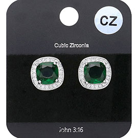 CZ Stone Square Evening Stud Earrings