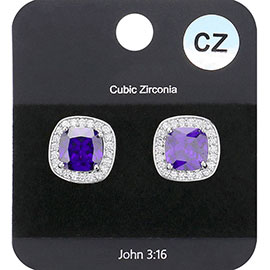 CZ Stone Square Evening Stud Earrings