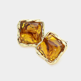 Square Natural Stone Stud Earrings