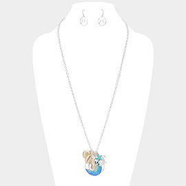 Beaded Wave Shell Starfish Mermaid Sea Turtle Charm Pendant Long Necklace