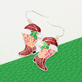 Enamel Christmas Boots Dangle Earrings