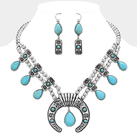 Teardrop Stone Cluster Pointed Western Horseshoe Pendant Ethnic Necklace