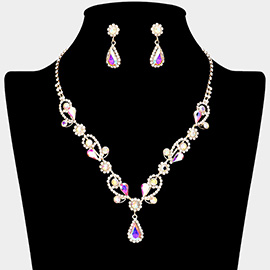 Marquise Stone Cluster Embellished Rhinestone Paved Necklace