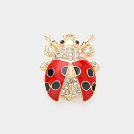 Stone Paved Enamel Lady Bug Pin Brooch