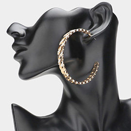 Stone Paved Metal Chain Shaped Hoop Earrings