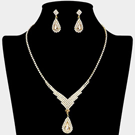 Teardrop Stone Pendant Pointed Rhinestone Paved Necklace