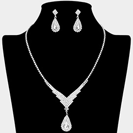 Teardrop Stone Pendant Pointed Rhinestone Paved Necklace