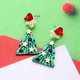 Resin Christmas Tree Dangle Earrings