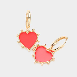 Enamel Heart Dangle Huggie Earrings