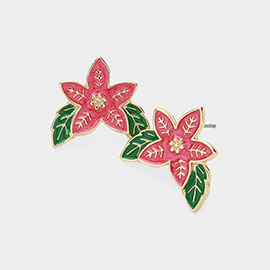 Enamel Poinsettia Stud Earrings