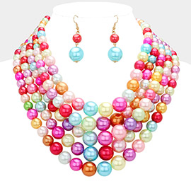 Pearl Multi Strand Bib Necklace