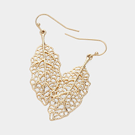 Metal Filigree Leaf Dangle Earrings