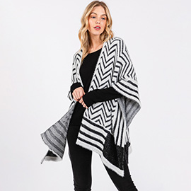 Fuzzy Chevron Pattern Ruana Poncho