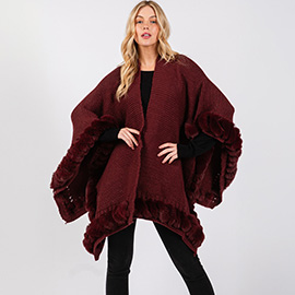 Faux Fur Trim Cape with Closure