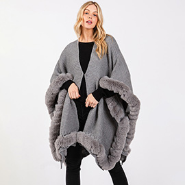 Faux Fur Trim Cape with Closure