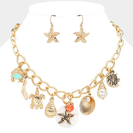 Crab Shell Starfish Turtle Pendant Chain Necklace