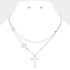 Metal Cross Pendant Pointed Double Layered Necklace