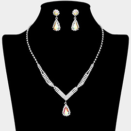 Teardrop Stone Pointed Rhinestone Paved Necklace