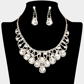 Teardrop Stone Embellished Rhinestone Paved Collar Necklace