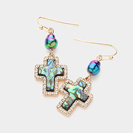 Abalone Cross Dangle Earrings